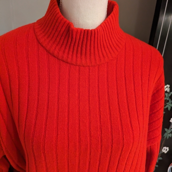Eddie Bauer Women's Large Mock Neck Ribbed Knit Relaxed Fit Red Sweater 148 - Picture 2 of 10
